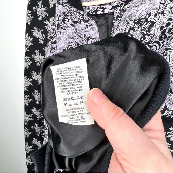 Free People Black and Purple Floral Snap Button Long Sleeve Bomber Jacket Small - Picture 12 of 16